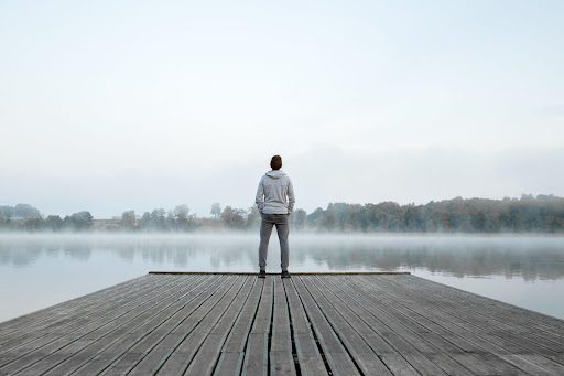 Depressed man in a lake