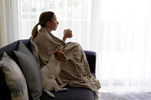 Depressed woman with a dog